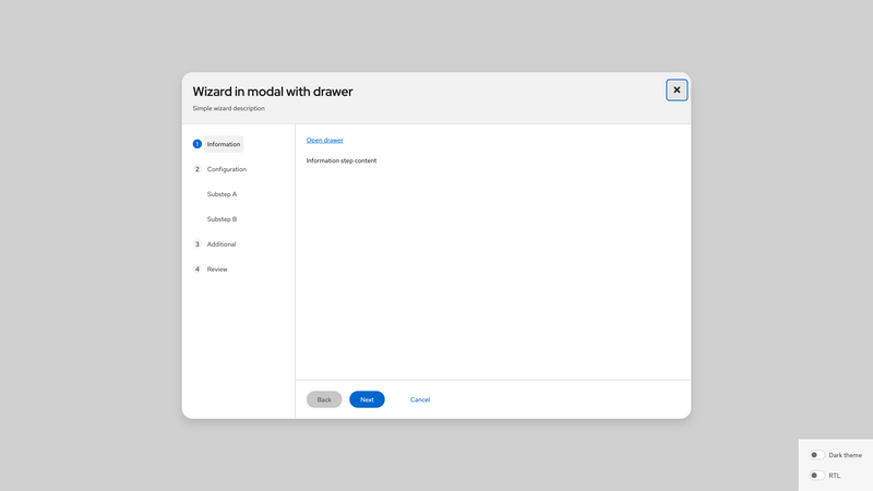In modal, with drawer screenshot