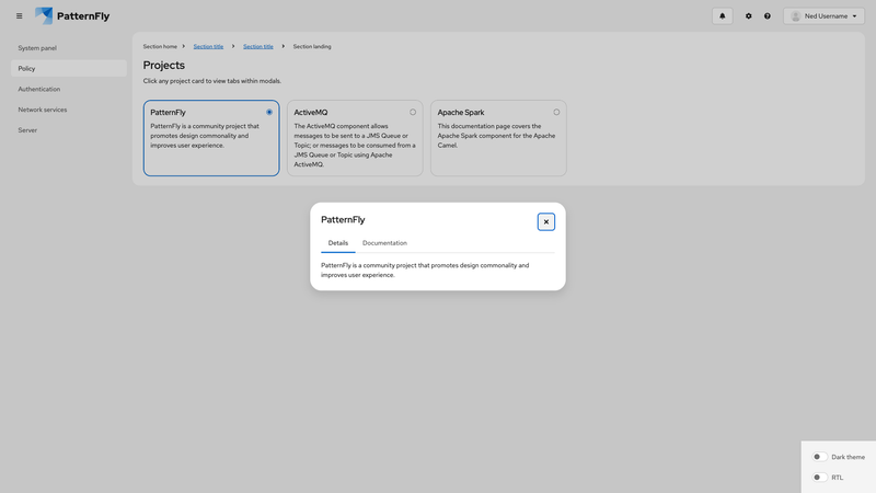 Modal tabs screenshot