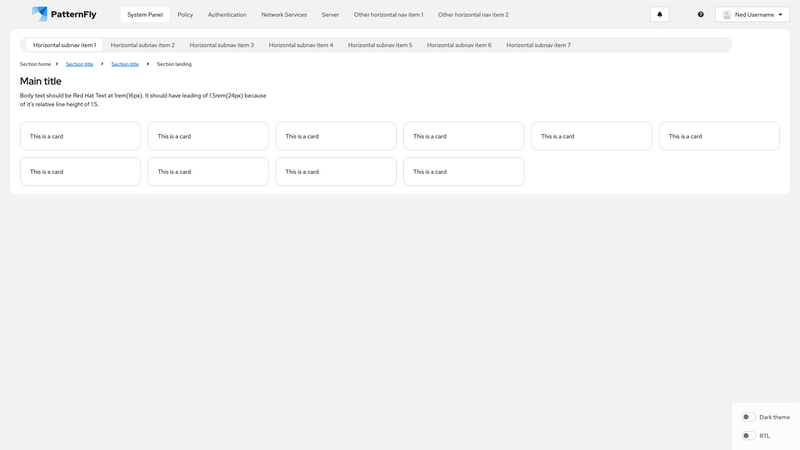 Horizontal nav with horizontal subnav screenshot
