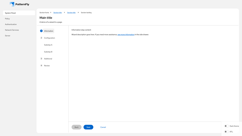 In page, with drawer and informational step screenshot