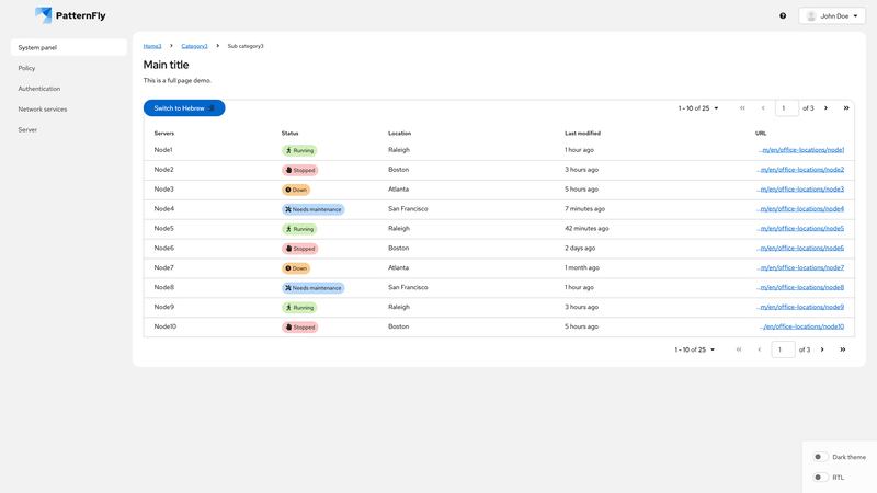 Paginated table screenshot