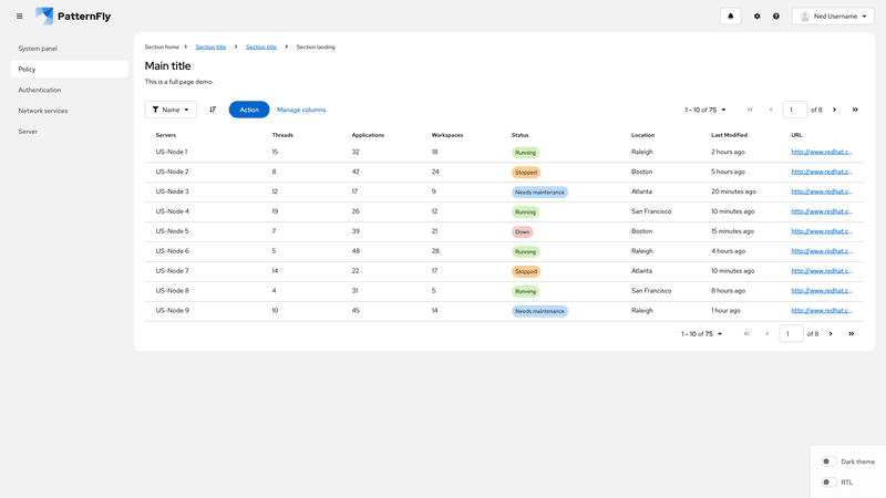 Column management screenshot